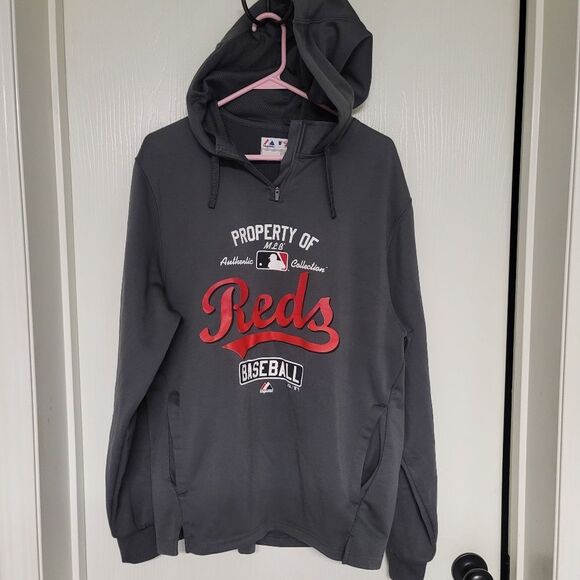 Majestic Other - ~ mens grey mlb cincinnati reds zip hoodie